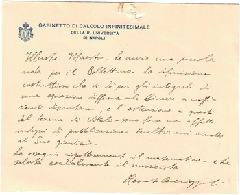 lettera di Renato Caccioppoli indirizzate al BUMI